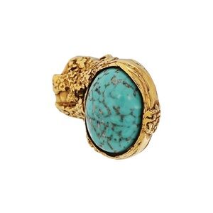 Yves Saint Laurent 1980s Vintage Turquoise Cabochon Sculptural Gold-Plated Ring